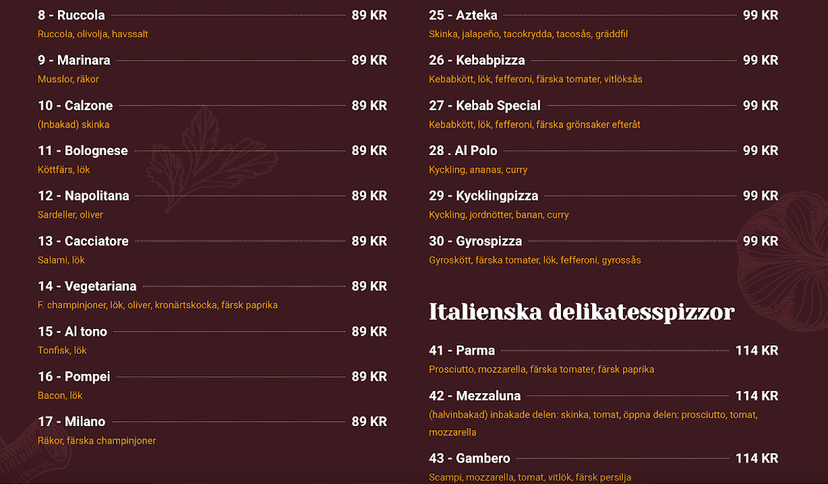 Menu Il Forno Castello - Restaurang & Pizzeria Huddinge-1
