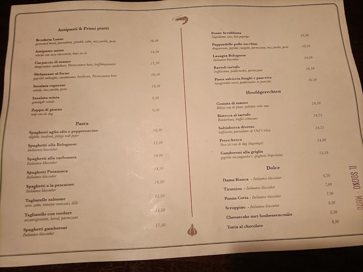 Menu Il Sogno-1