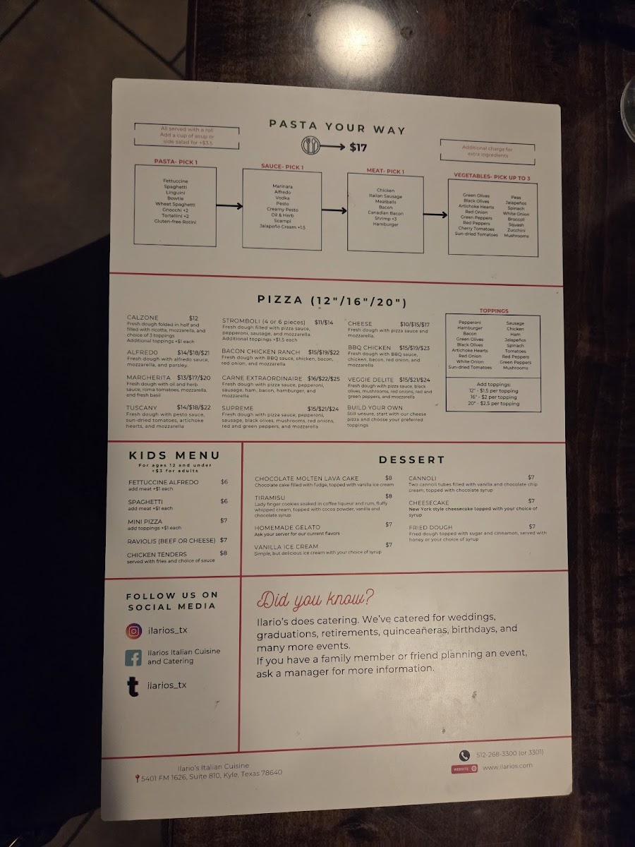 Menu Ilario's Italian Cuisine And Catering-1