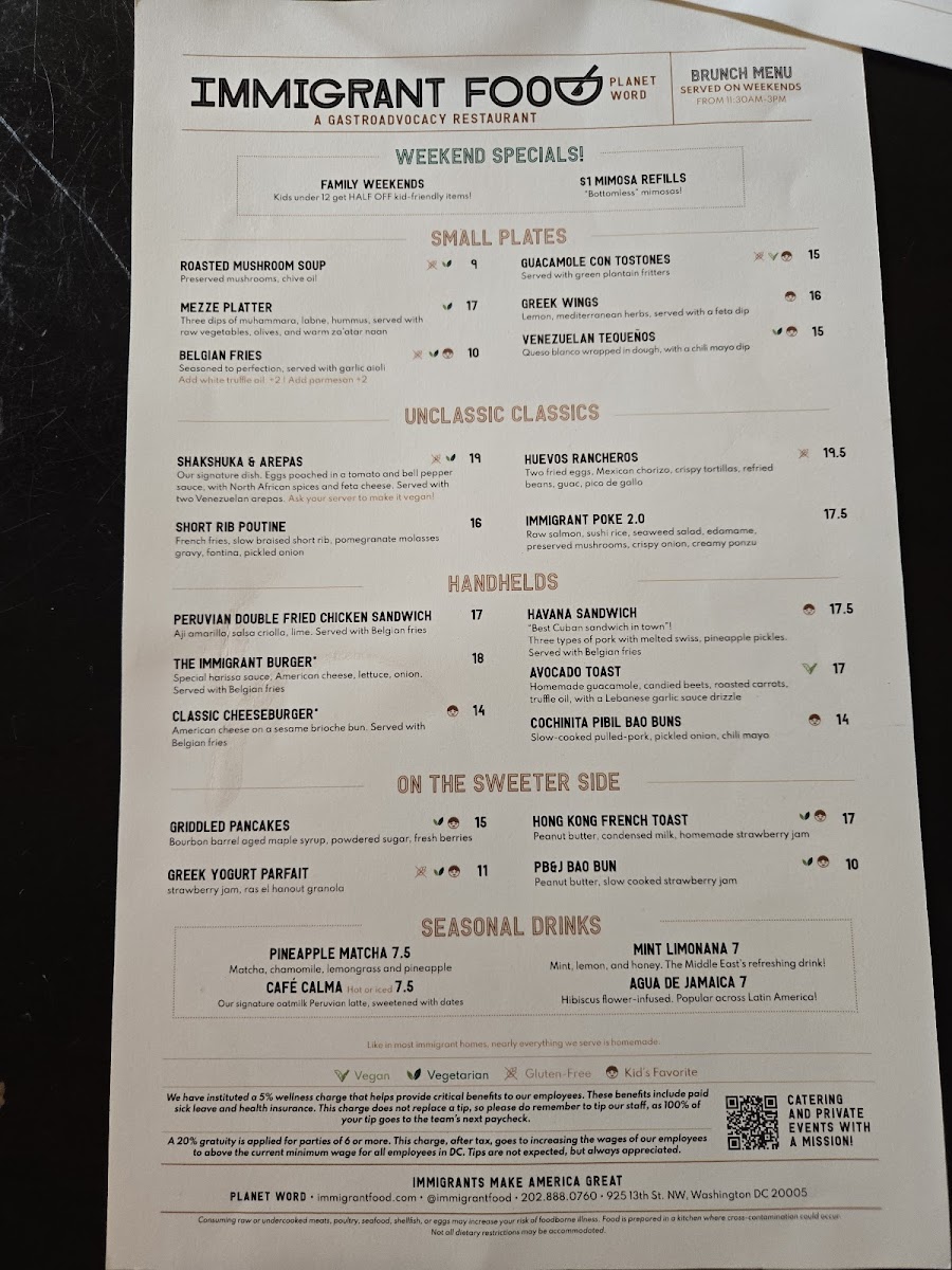 Menu Immigrant Food At Planet Word-1