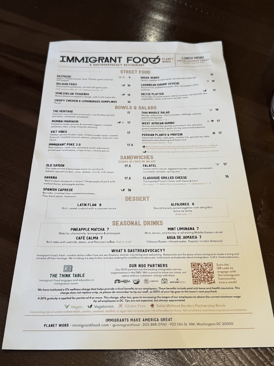 Menu Immigrant Food At Planet Word-3