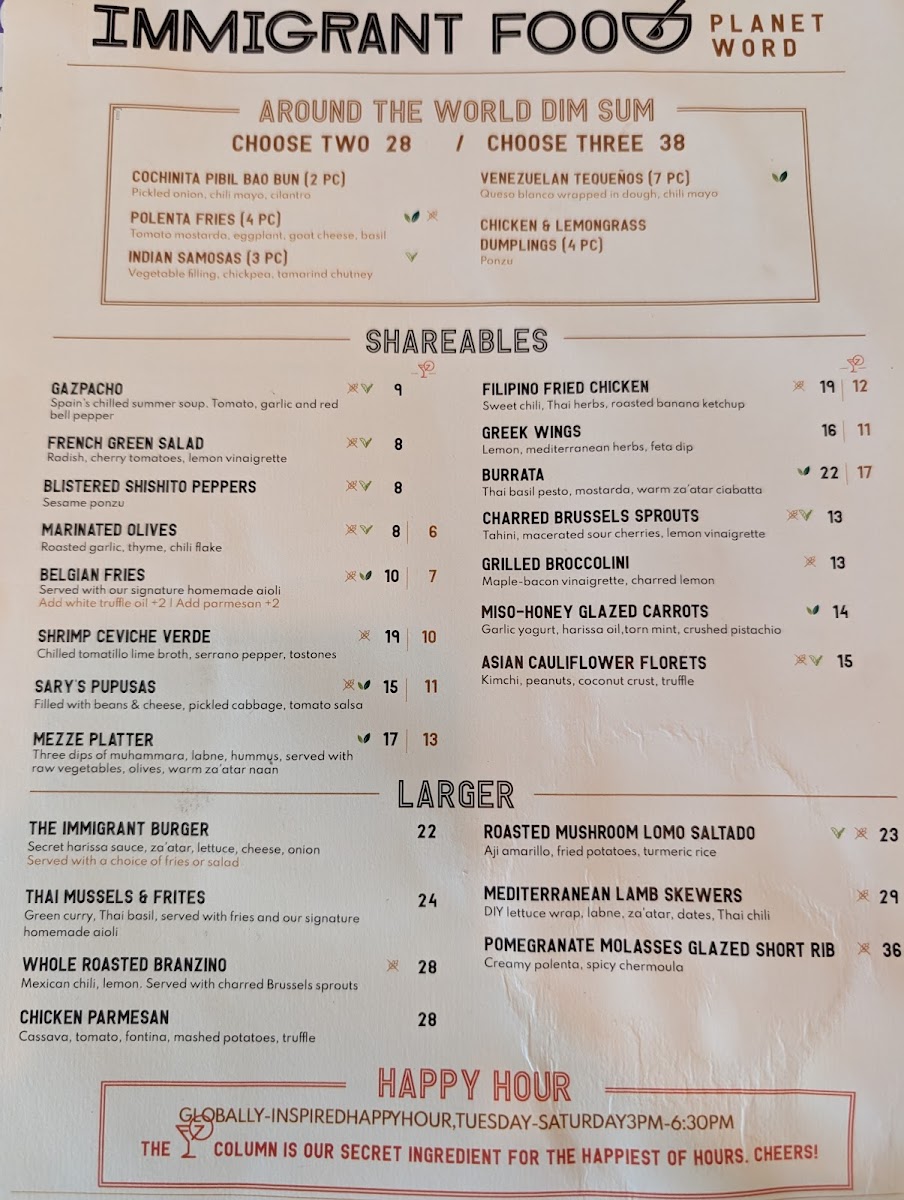 Menu Immigrant Food At Planet Word-6