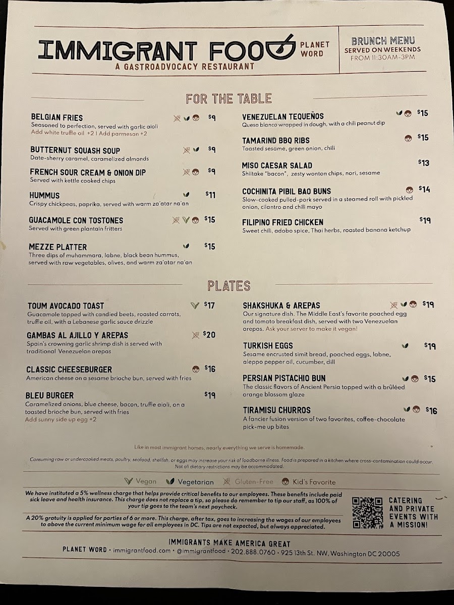 Menu Immigrant Food At Planet Word-7