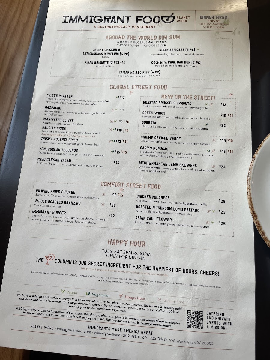 Menu Immigrant Food At Planet Word-8