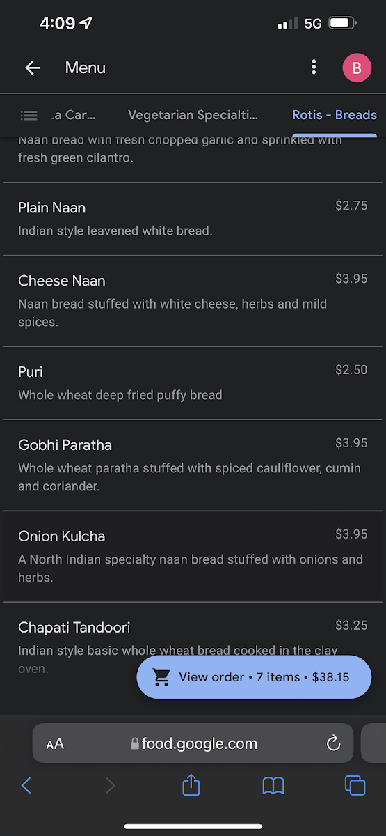 Menu India's Tandoori Halal Restaurant-9