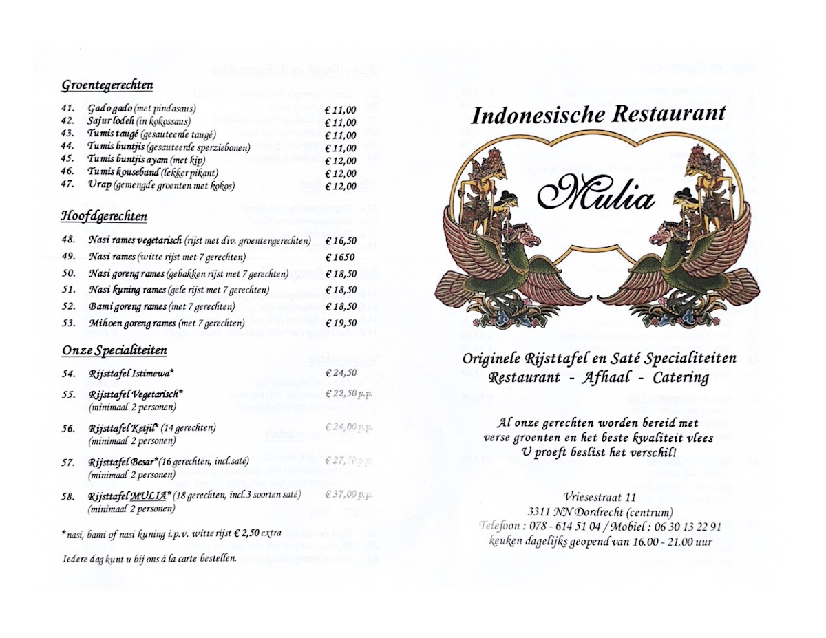 Menu Indonesisch Restaurant Mulia-1