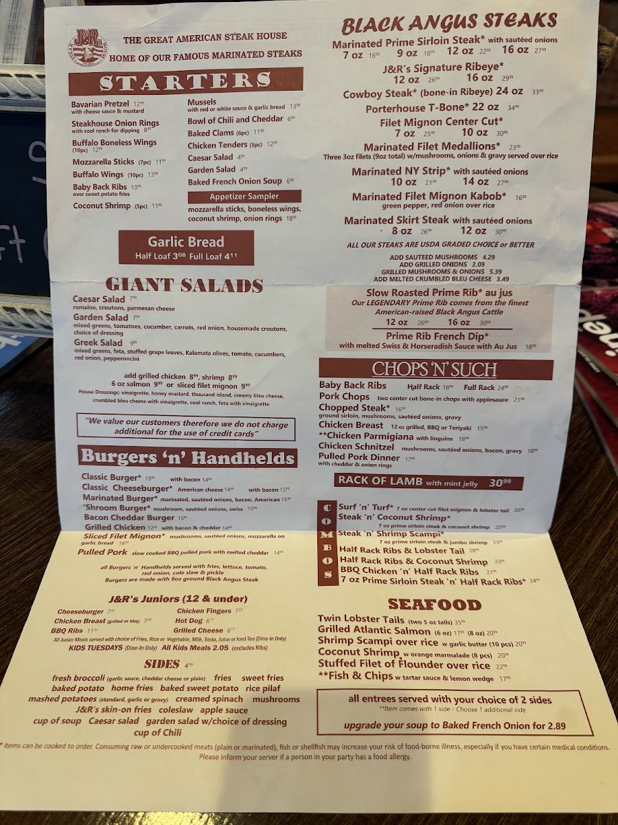 Menu J And R's Steakhouse-1