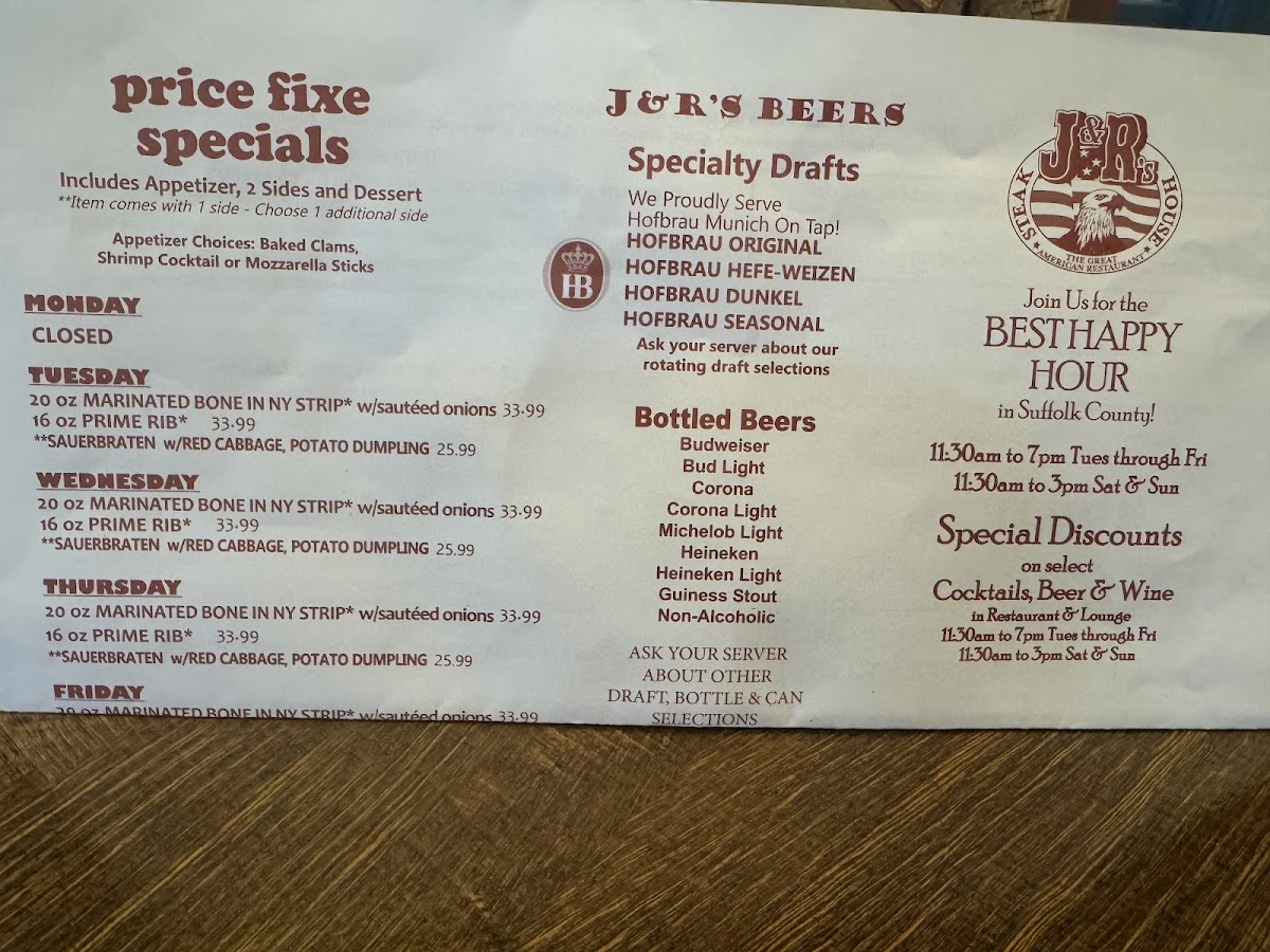 Menu J And R's Steakhouse-2