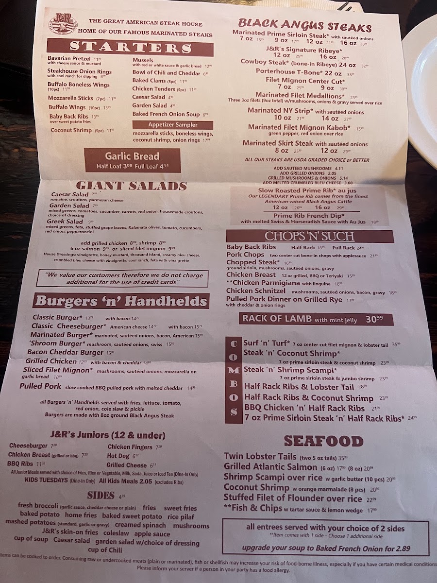 Menu J And R's Steakhouse-5