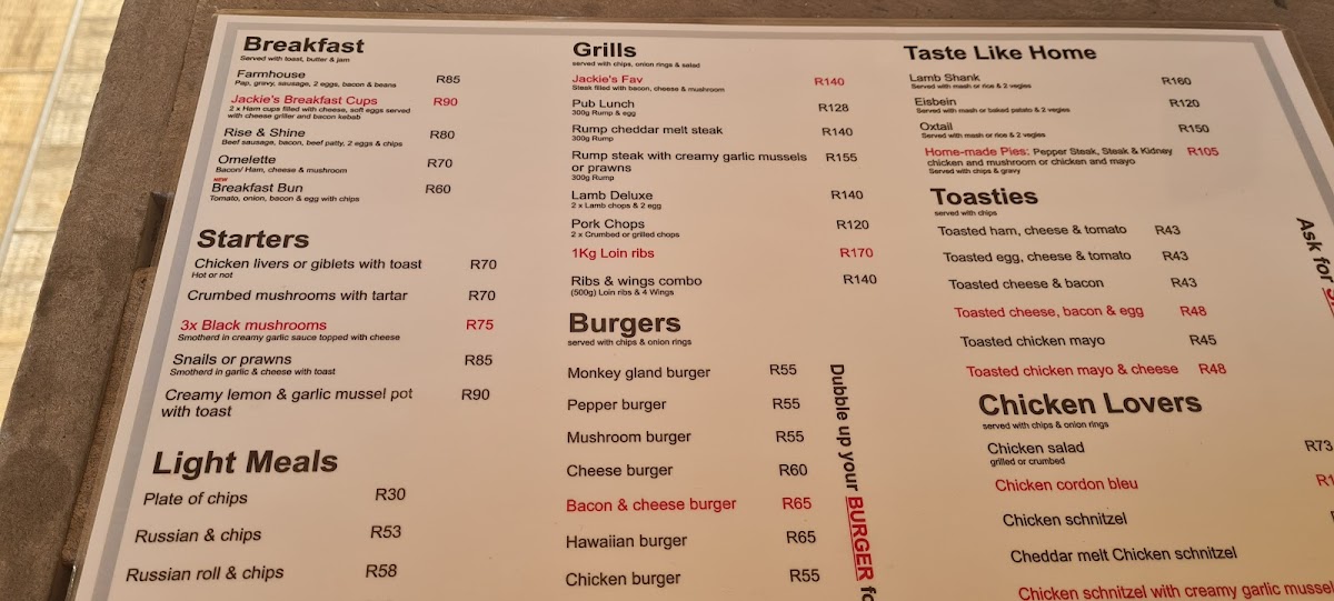 Menu Jackie's Pub & Restaurant-1