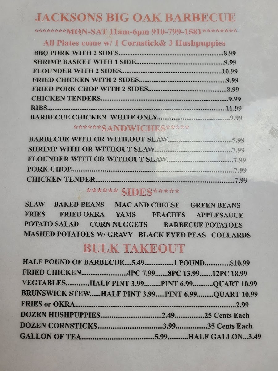 Menu Jackson's Big Oak Barbecue-8