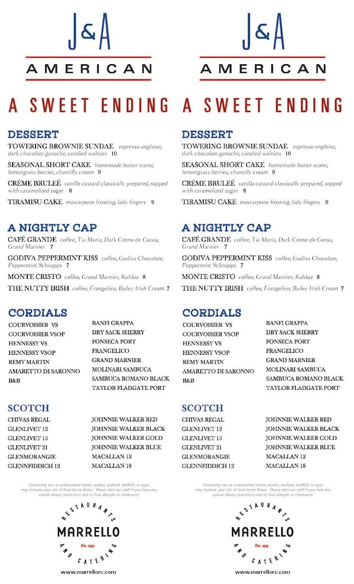 Menu Jacob & Anthony's American Grille-1