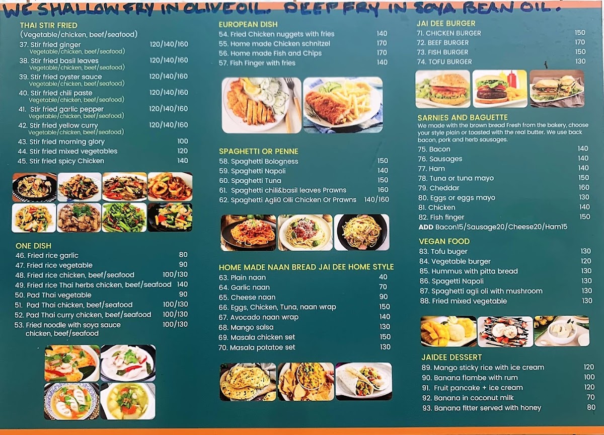 Menu Jai-Dee Home. Restaurant, Bar On The Beach.-1