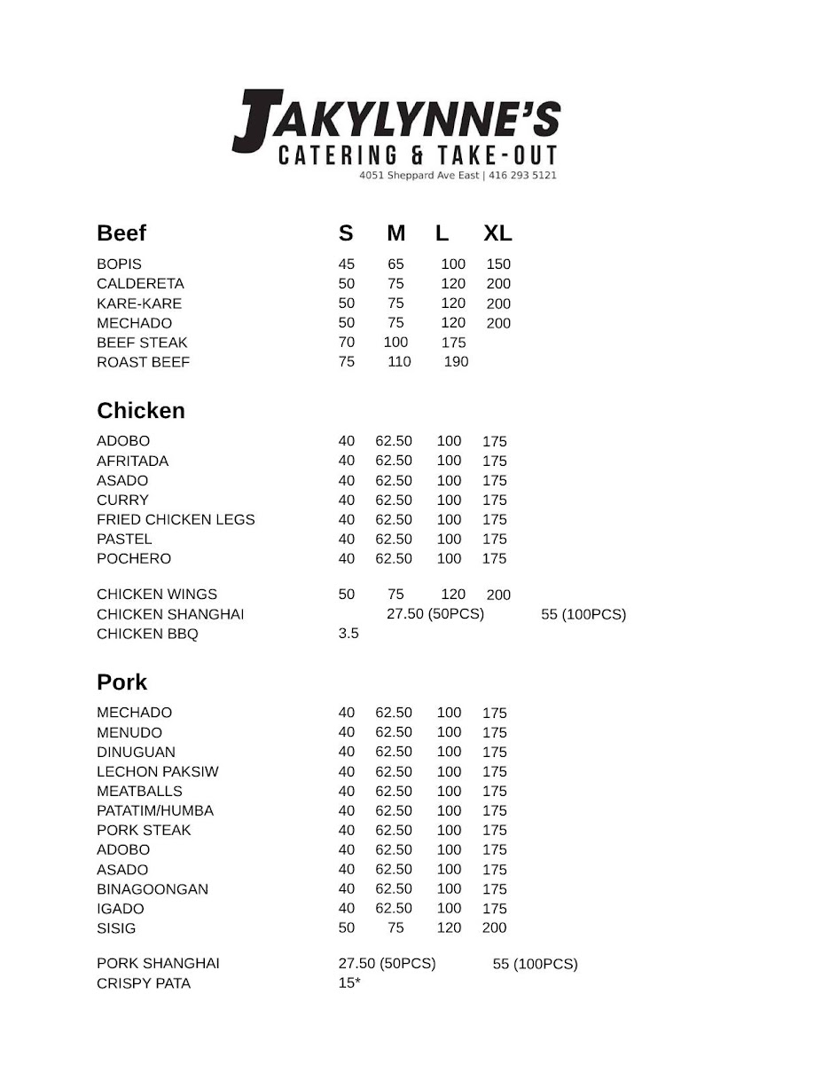 Menu Jakylynne's Catering And Take-Out-1