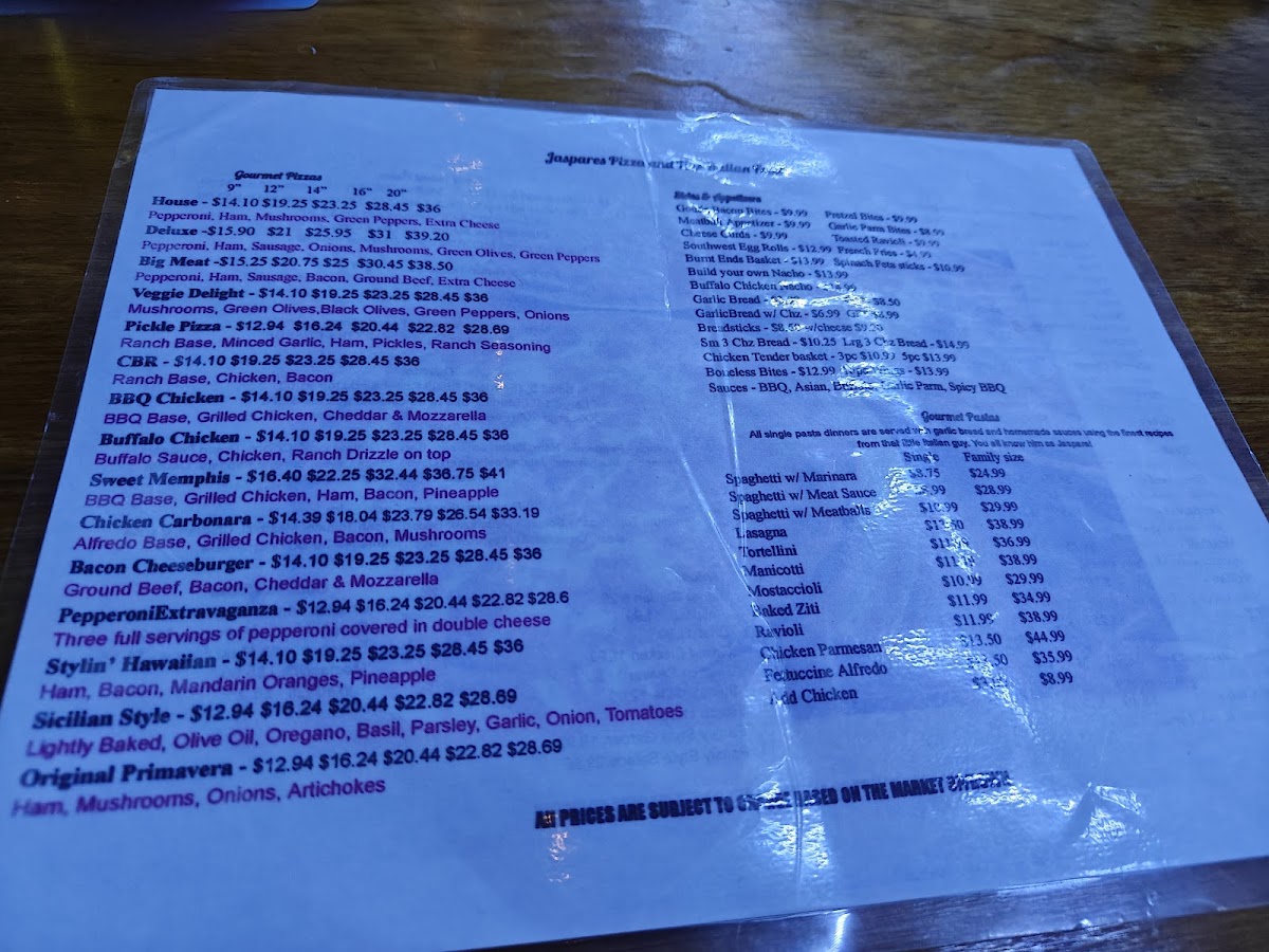 Menu Jaspare's Pizza & Italian Food-1