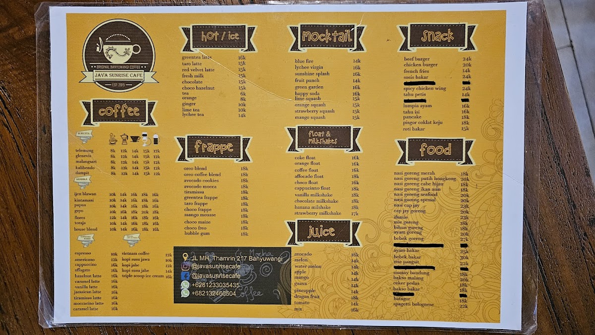 Menu Java Sunrise Cafe-1