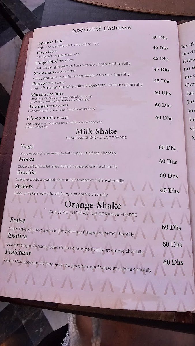 Menu Jemaa Al Fna - Groupe L'adresse - Cafe & Restaurants Marrakech-6