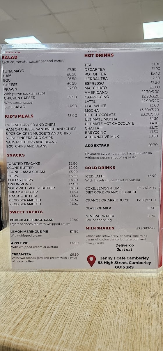 Menu Jenny's Restaurants - Camberley-1