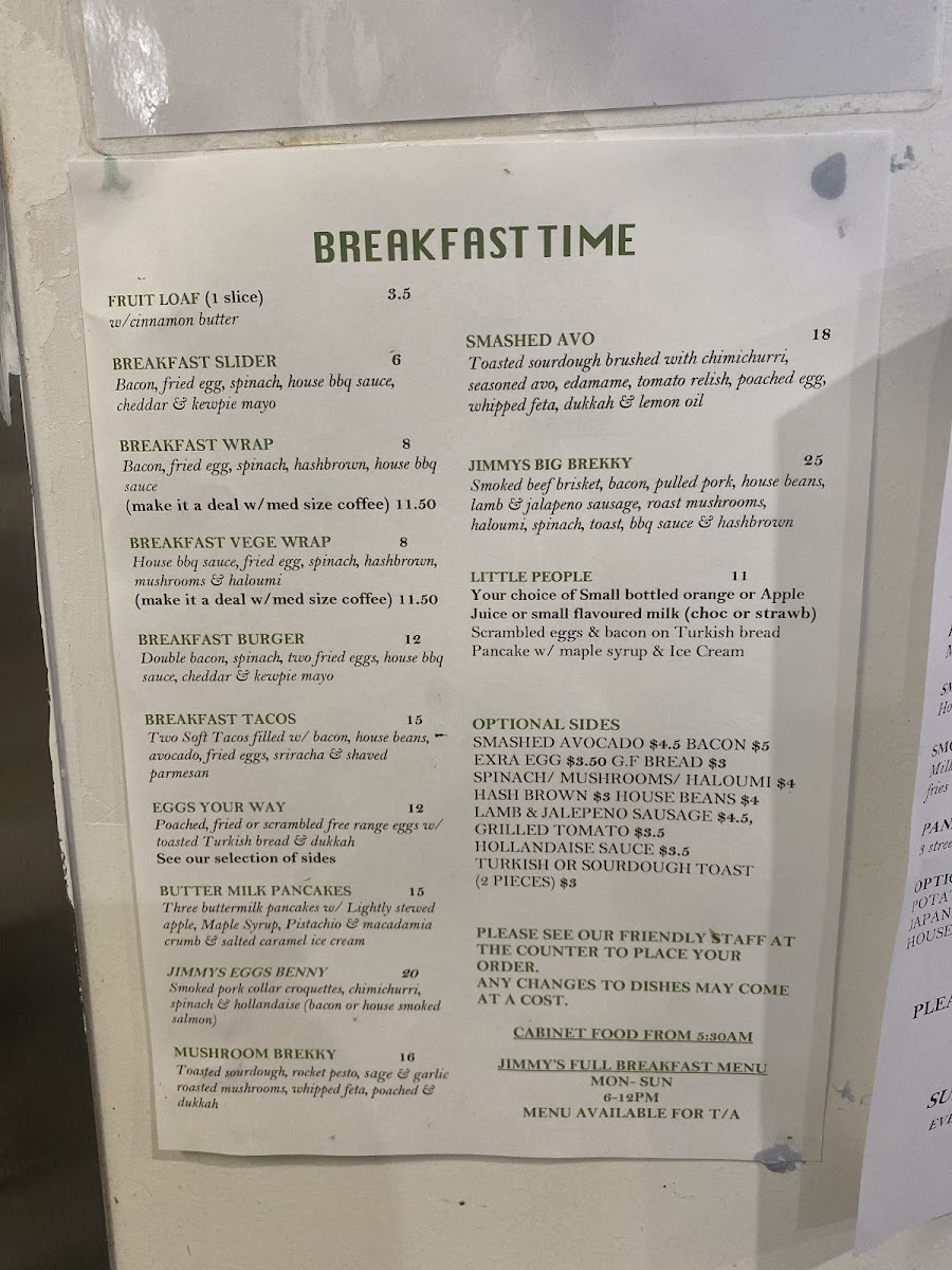 Menu Jimmy's - Kitchen & Coffee-1