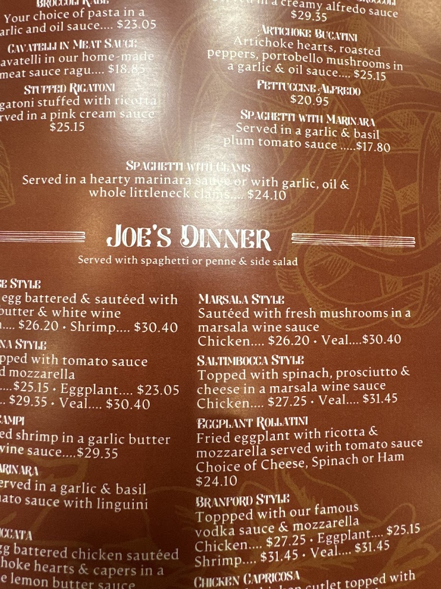 Menu Joe's Pizza & Pasta-1