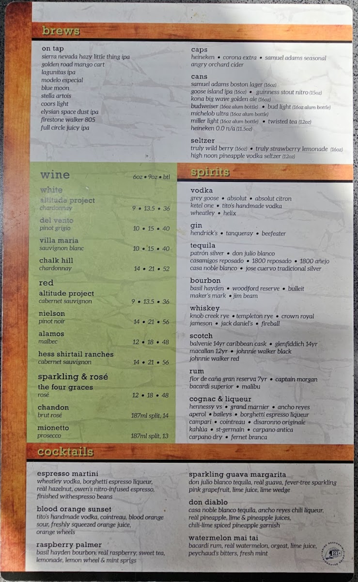 Menu John Muir Tavern-2
