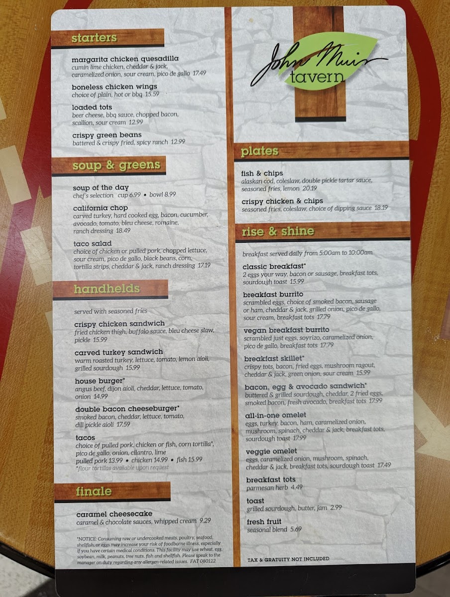 Menu John Muir Tavern-7
