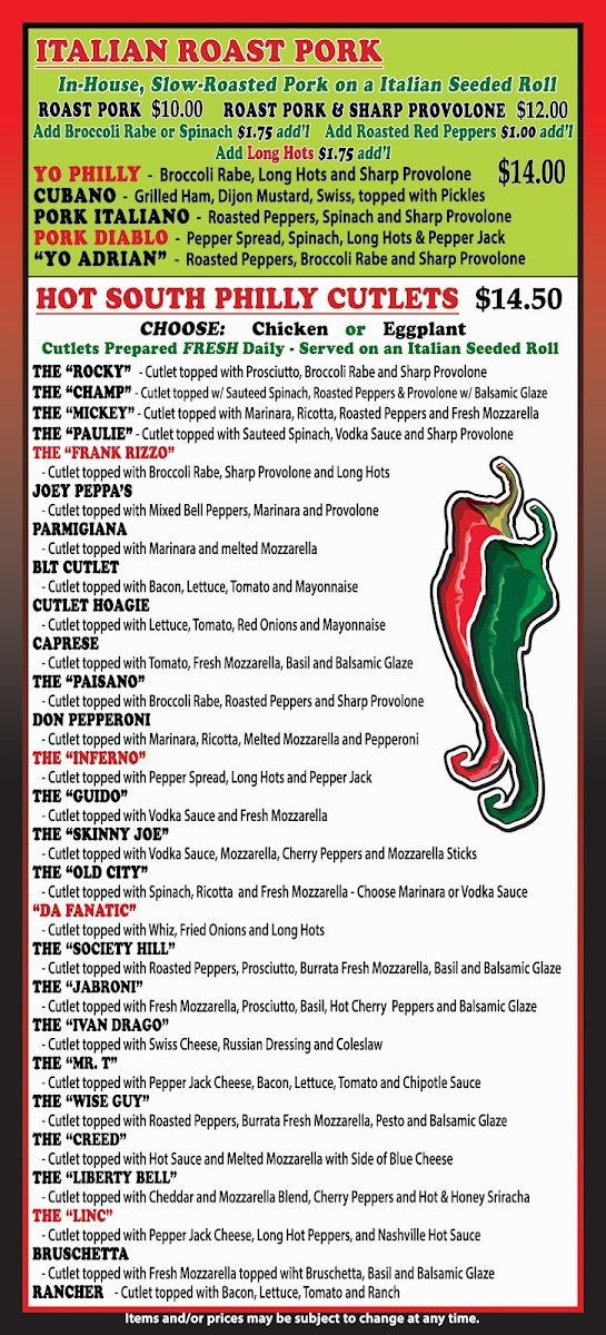 Menu Johnny Longhots Steaks & Pizza - Voorhees, Nj-10