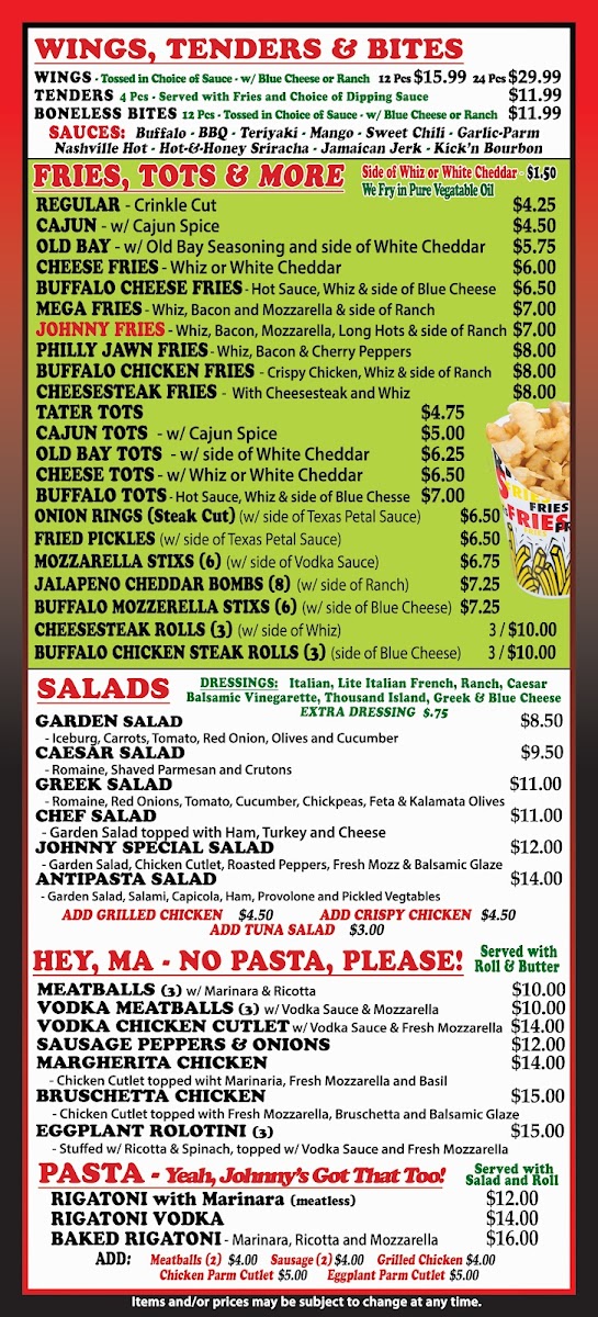 Menu Johnny Longhots Steaks & Pizza - Voorhees, Nj-6