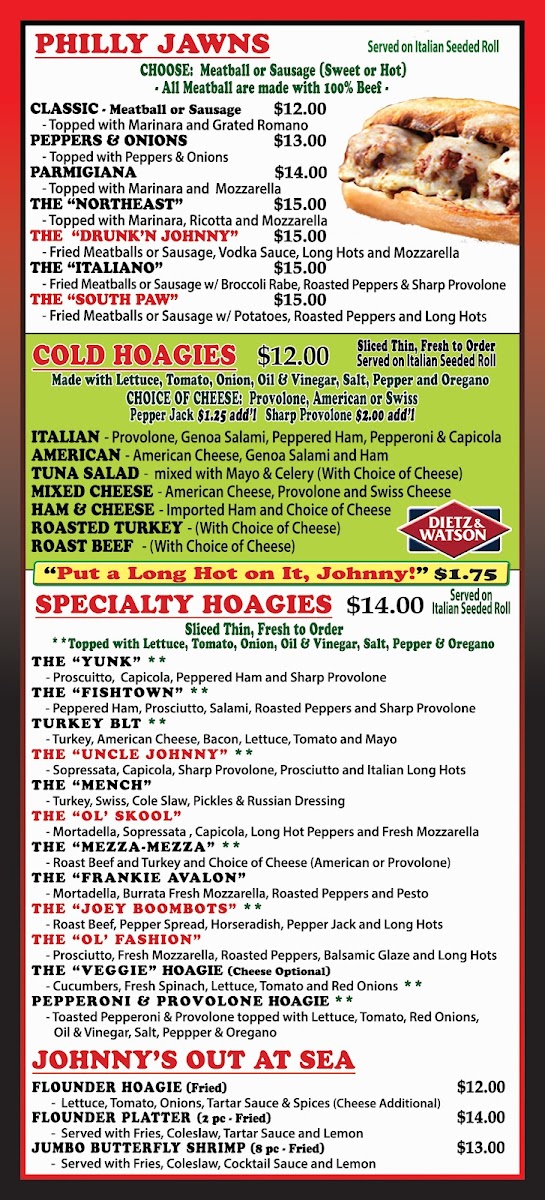 Menu Johnny Longhots Steaks & Pizza - Voorhees, Nj-8