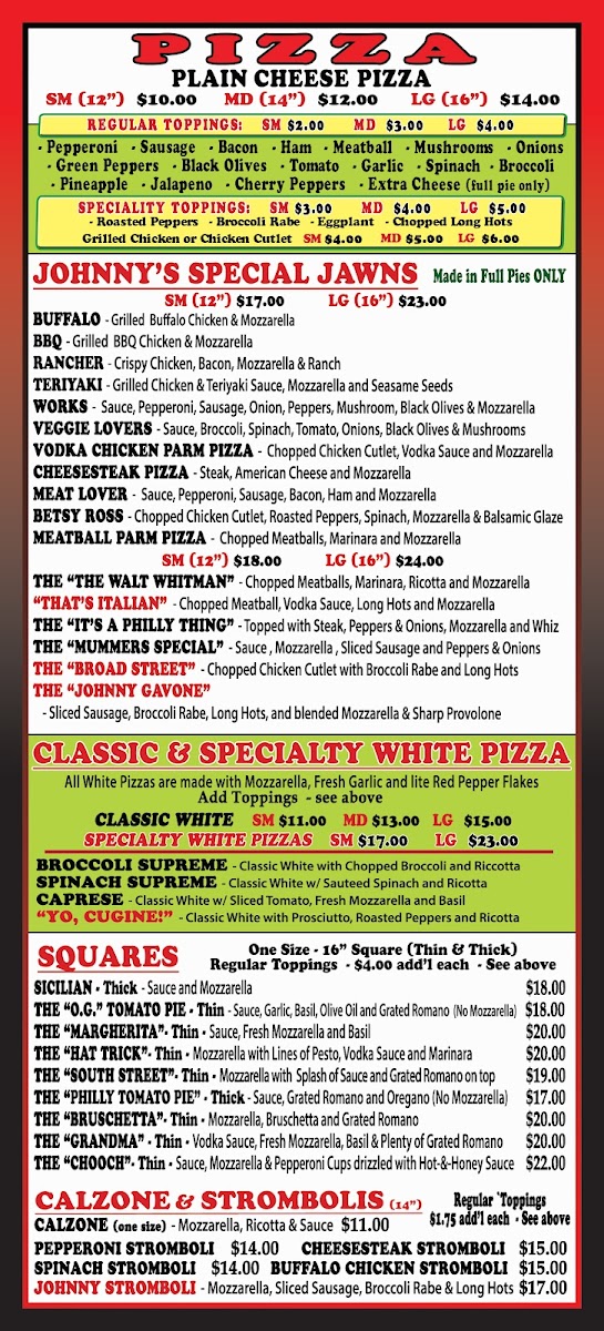 Menu Johnny Longhots Steaks & Pizza - Voorhees, Nj-9