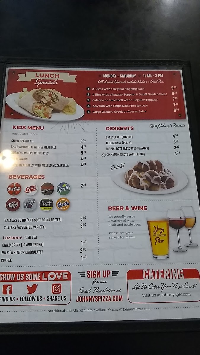 Menu Johnny's New York Style Pizza-1