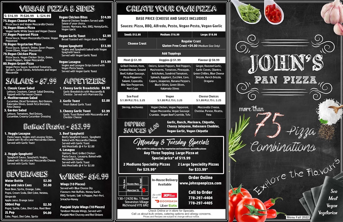 Menu John's Pan Pizza, Steveston Village (Richmond, Bc)-2