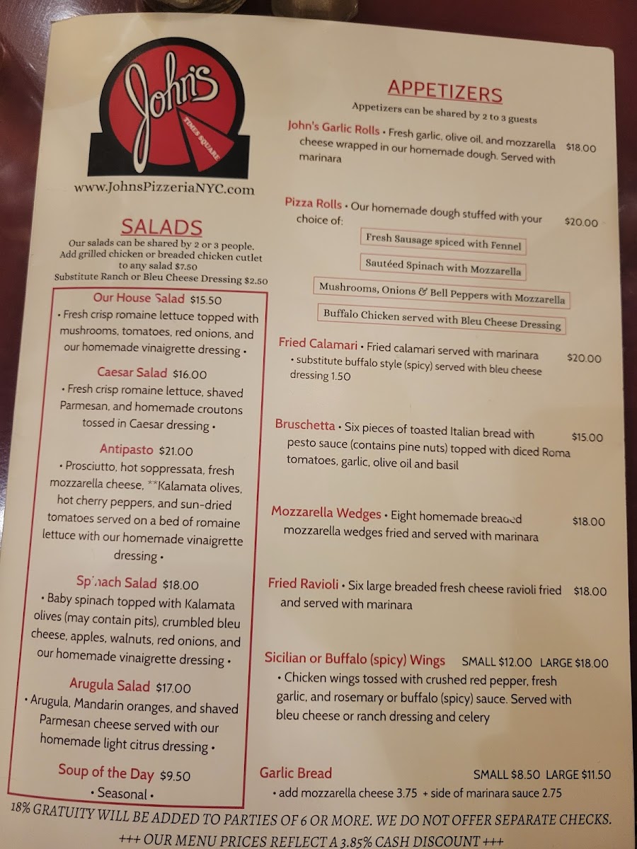 Menu John's Pizzeria Of Times Square-7