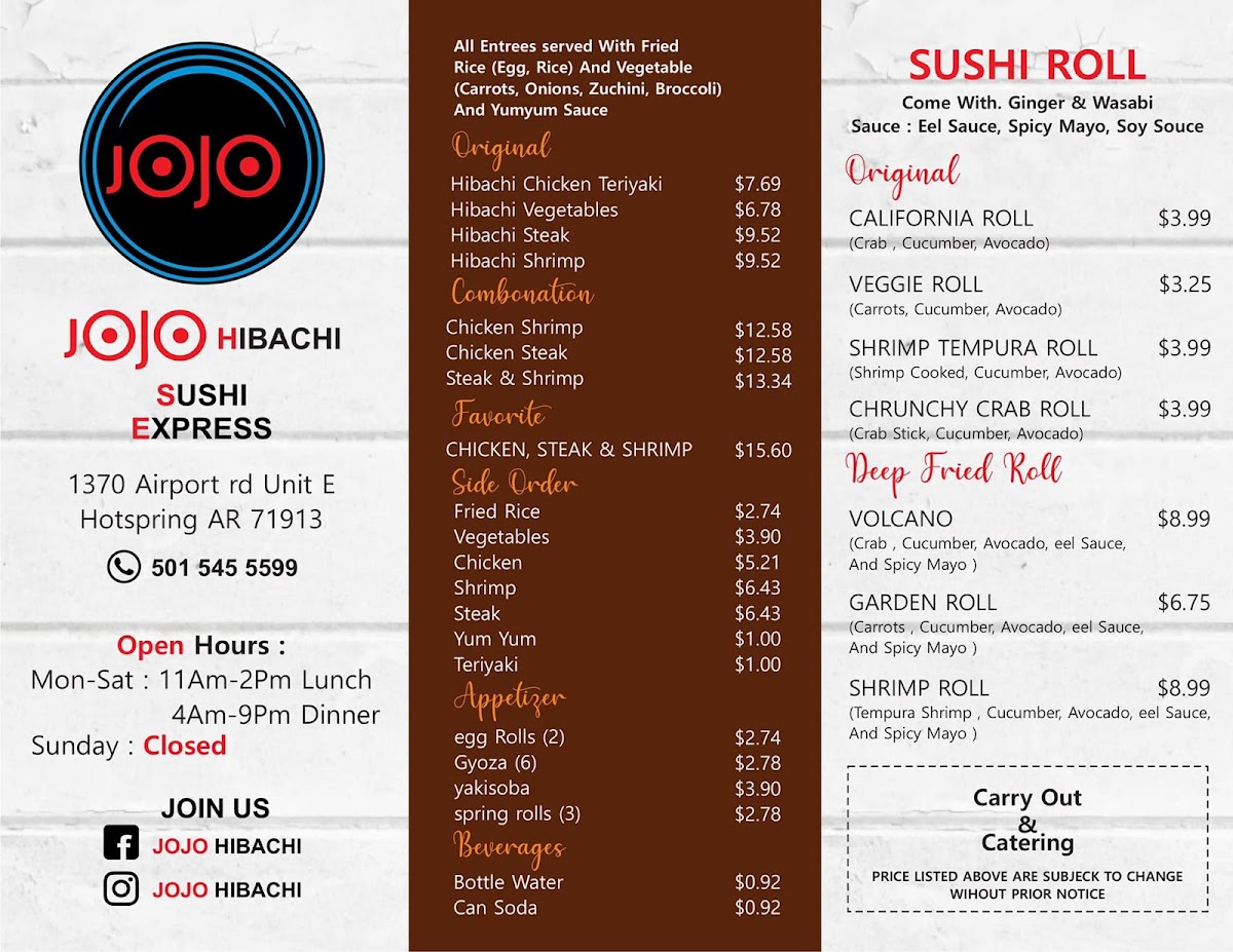 Menu Jojo Hibachi Sushi Express-1
