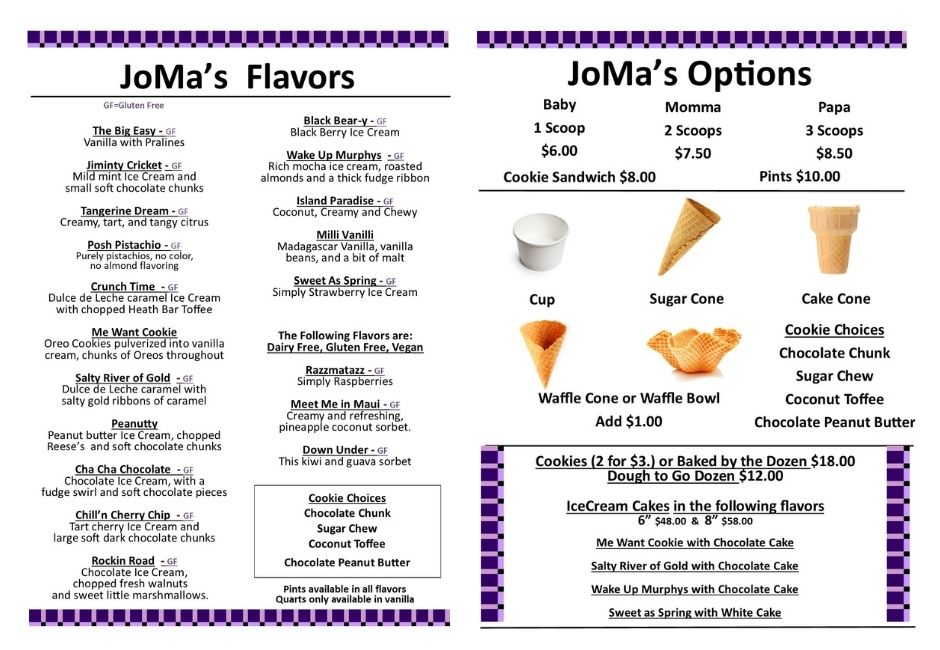 Menu Joma's Artisan Ice Cream-1