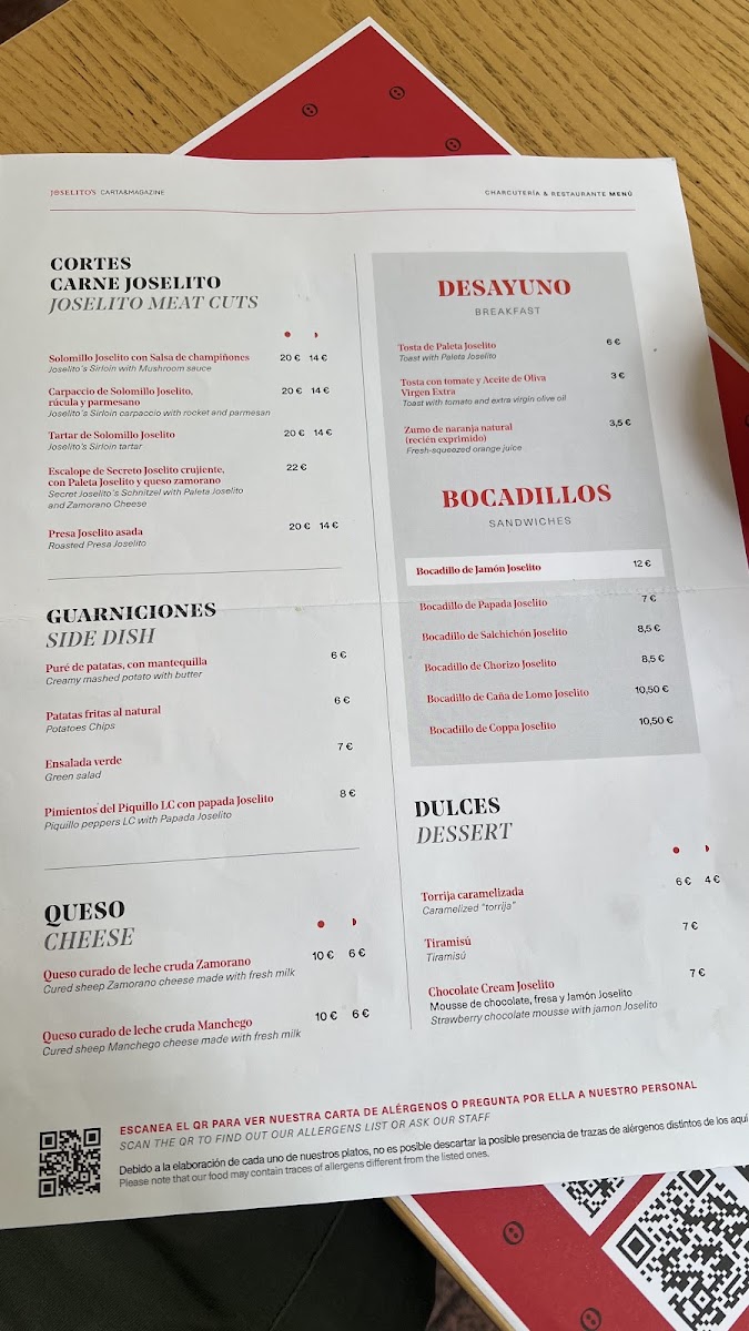 Menu Joselito's | Charcutería & Restaurante-2