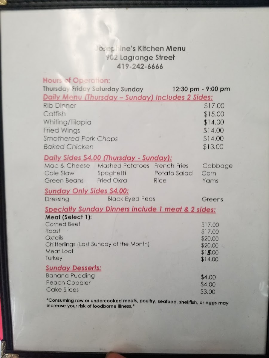 Menu Josephine's Soul Food-5