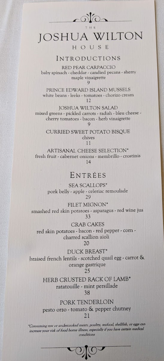 Menu Joshua Wilton House-7