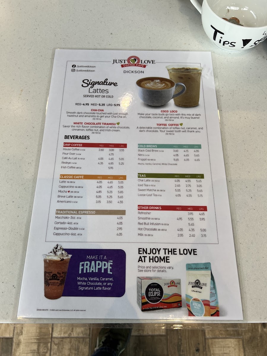 Menu Just Love Coffee Cafe - Dickson, Tn-1