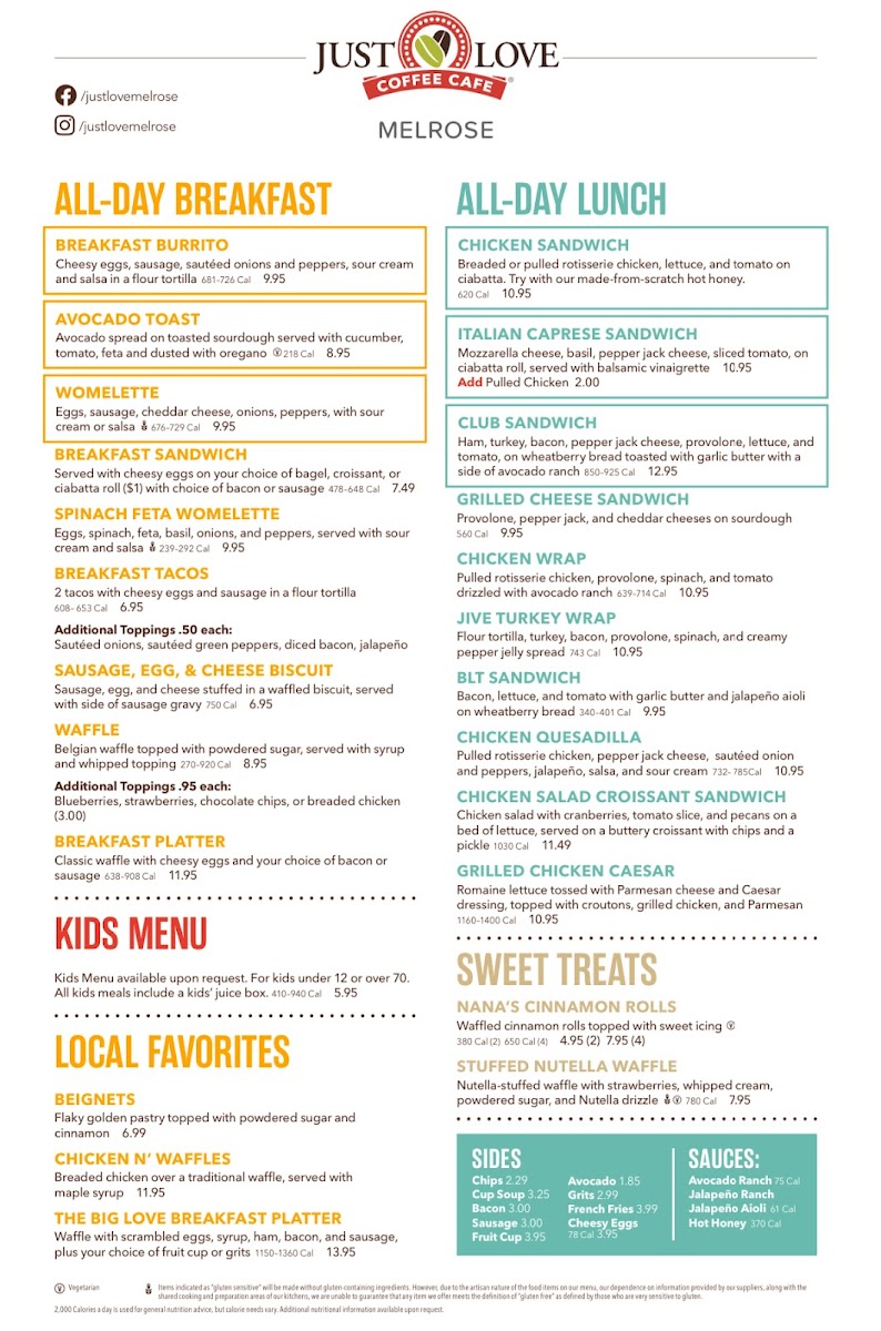 Menu Just Love Coffee Cafe - Melrose-1