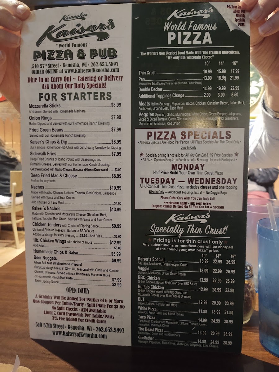 Menu Kaiser's Of Kenosha Pizza Restaurant & Pub-8