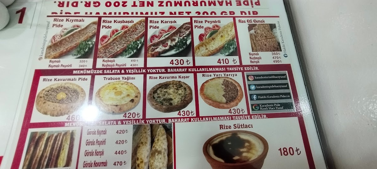 Menu Karadeniz Pide Rizeli Hacı Yusuf-1