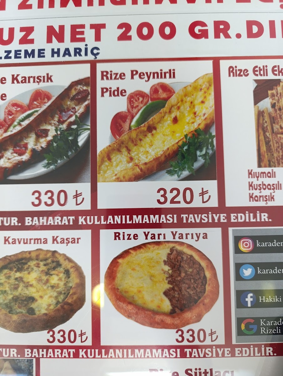 Menu Karadeniz Pide Rizeli Hacı Yusuf-10