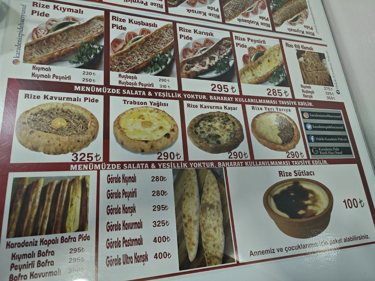 Menu Karadeniz Pide Rizeli Hacı Yusuf-3