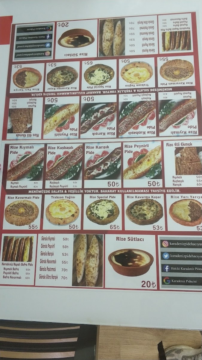 Menu Karadeniz Pide Rizeli Hacı Yusuf-7