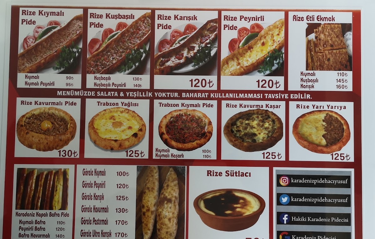 Menu Karadeniz Pide Rizeli Hacı Yusuf-9