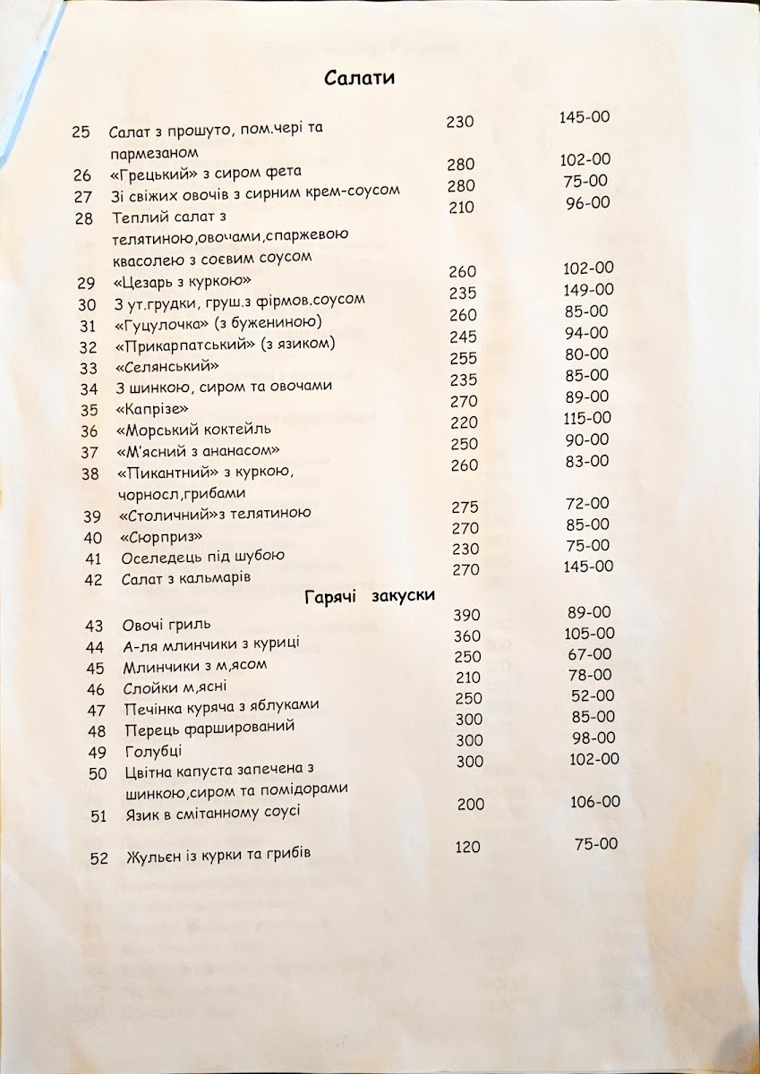 Menu Karpatska Kolyba-2