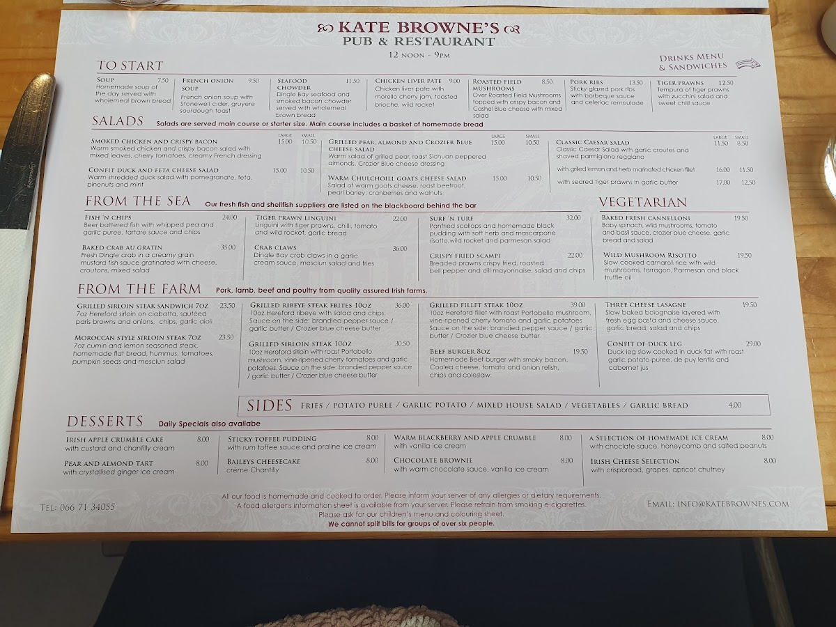 Menu Kate Browne's Restaurant & Bar-1