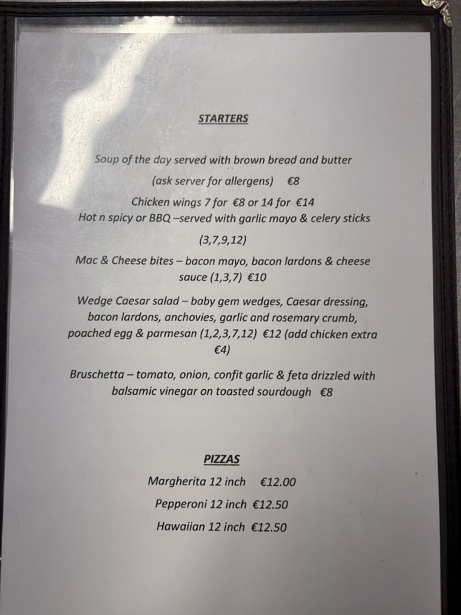 Menu Kavanagh's Vartry House-2