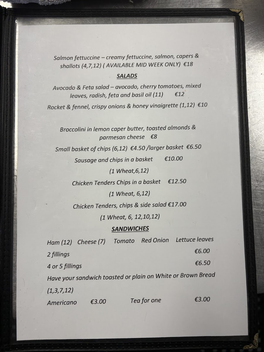 Menu Kavanagh's Vartry House-3